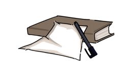 Pen and paper resting on a journal