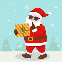 Santa walking with a presen