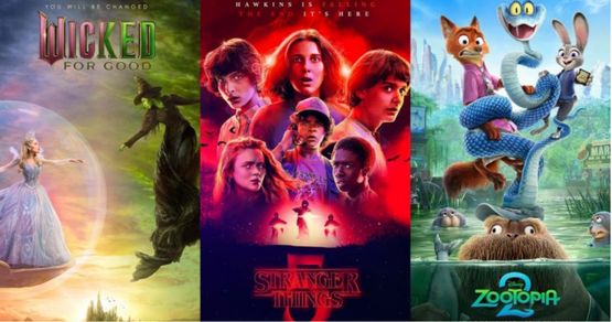 Wicked: For Good, Stranger Things 5, and Zootopia 2 were released in November