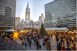 Vendors sell various goods in the Philadelphia Christmas Village.
