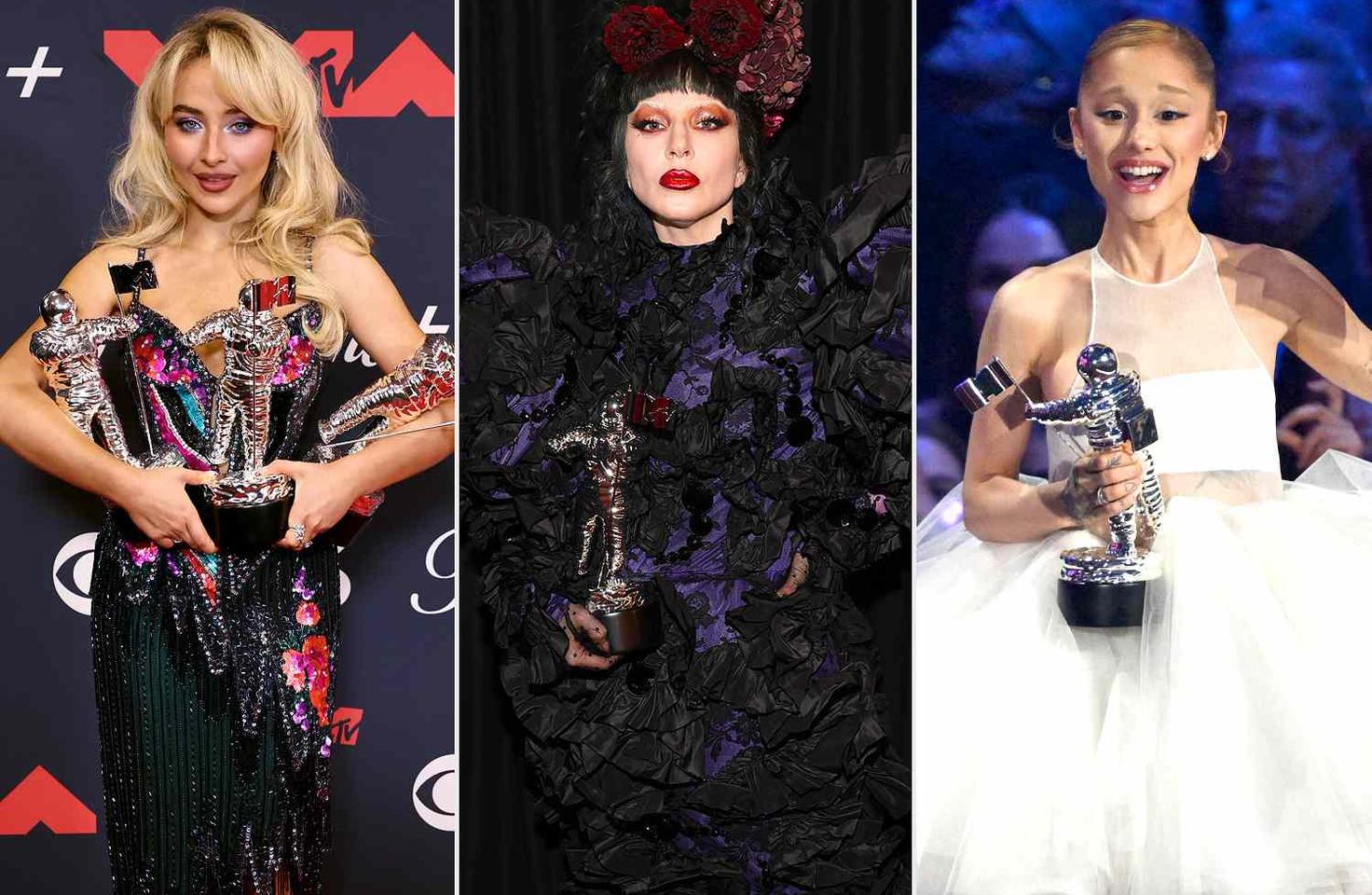 From left to right: Sabrina Carpenter, Lady Gaga, Ariana Grande